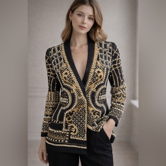 MDM Lux Jackets & Blazers - Black & Gold Embellished Blazer Jacket